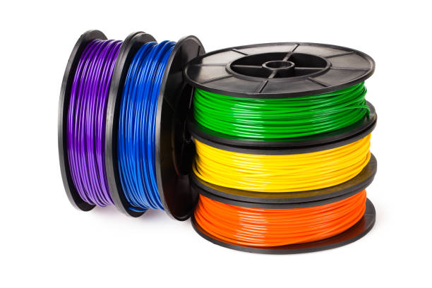 istock Black, red, blue, green, violet, orange, yellow, white filament 3d printer isolated on white background 1252484733