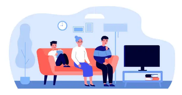 Vector illustration of Happy family watching TV at home