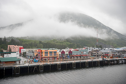 View of Ketchikan, the most southeastern city in Alaska that faces the Inside Passage, a popular cruise route.