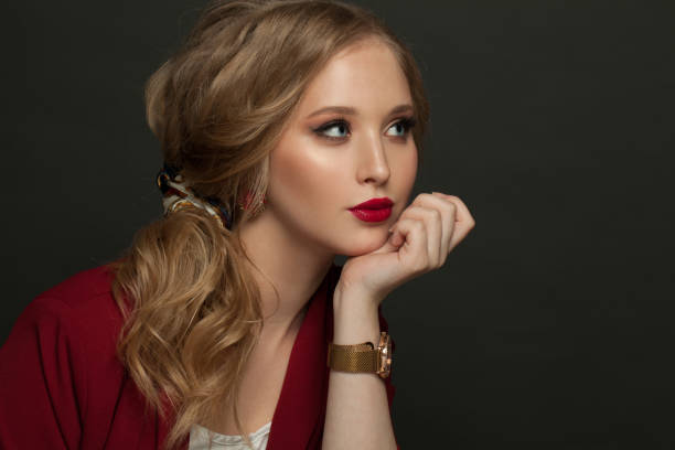 istock Nice woman on black background 1252492997