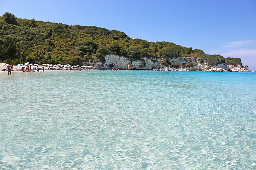 Antipaxos Greece, August 27 2017: turquoise exotic sea at Antipaxos island Greece.