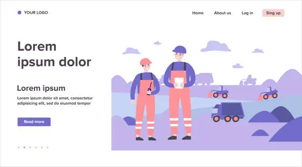 Vector illustration of Coal mine engineers wearing protective uniforms