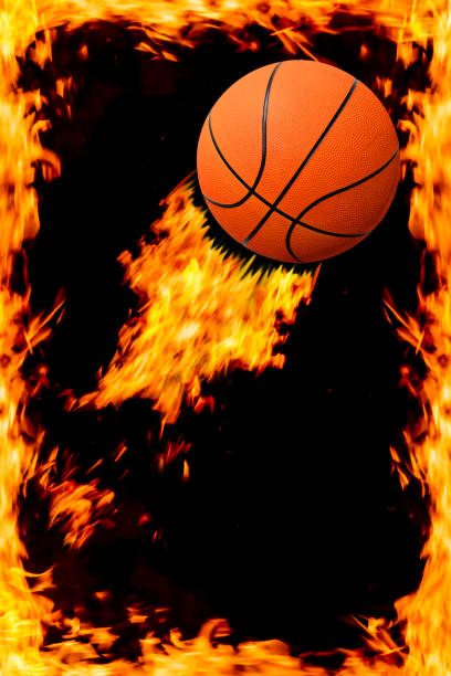 istock Flaming basketball in a fire frame 1252507422