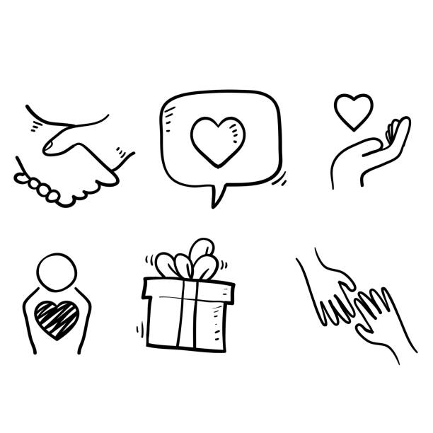 ilustraciones, imágenes clip art, dibujos animados e iconos de stock de amigos dibujados a mano y iconos de garólo de amor. interacción, comprensión mutua y negocio de asistencia. iconos de confianza, responsabilidad social. vector - respeto ilustraciones
