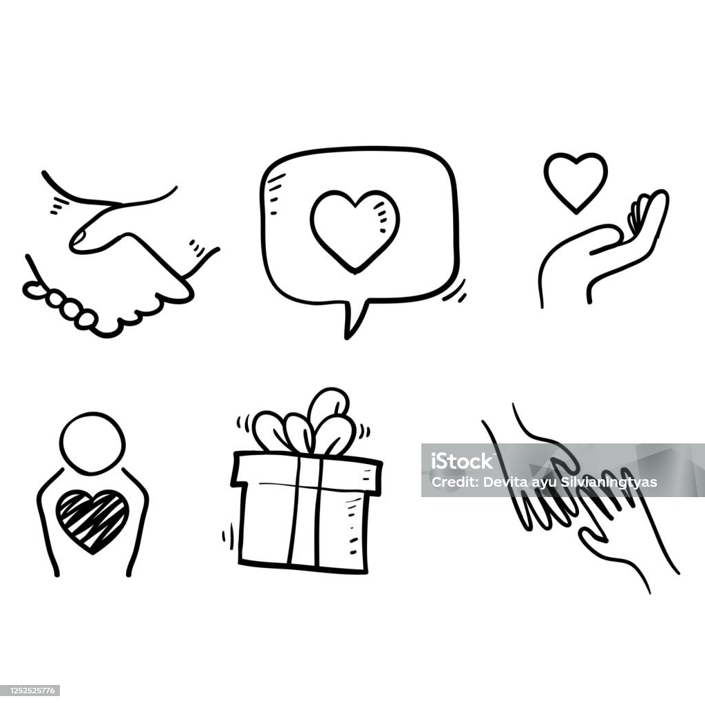 Hand Drawn Friendship And Love Doodle Icons Interaction Mutual ...