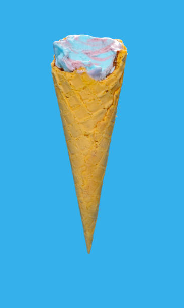istock side view marshmallow and raspberry flavor ice cream cone with couple of bites on blue background 1252536878