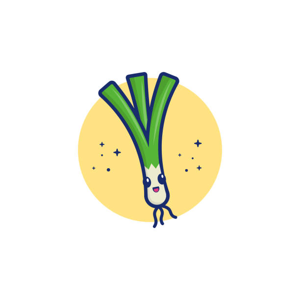 ilustracja ikony wektora cebuli sprężyn. słodkie warzywo. płaski styl kreskówki nadaje się do strony docelowej w sieci web, banera, naklejki, tła - skoczcie cebula stock illustrations