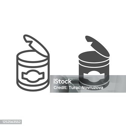 istock Canned food line and solid icon, picnic concept, open can metal container sign on white background, conserve icon in outline style for mobile concept and web design. Vector graphics. 1252563552