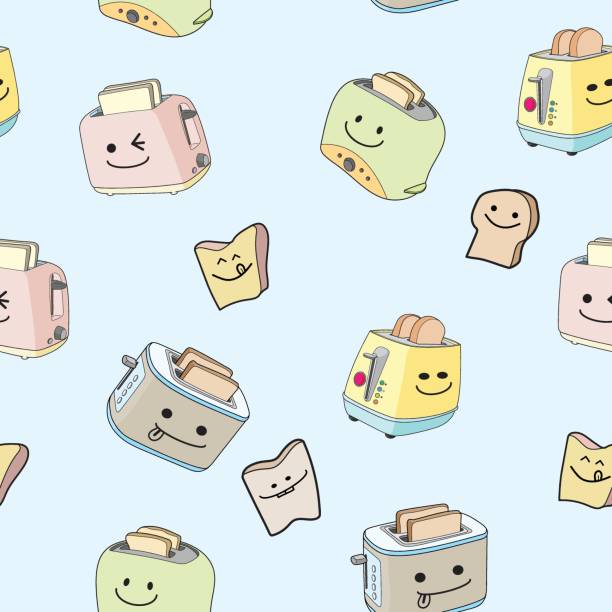 ilustrações de stock, clip art, desenhos animados e ícones de seamless toaster. detailed filled outline icon.vector illustration in sketch style. - toaster