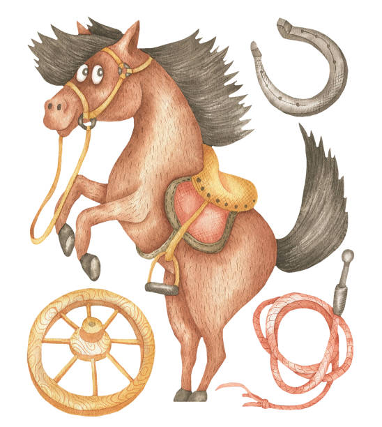 카우보이 말.jpg 세트 - illustration and painting animal cowboy horse stock illustrations