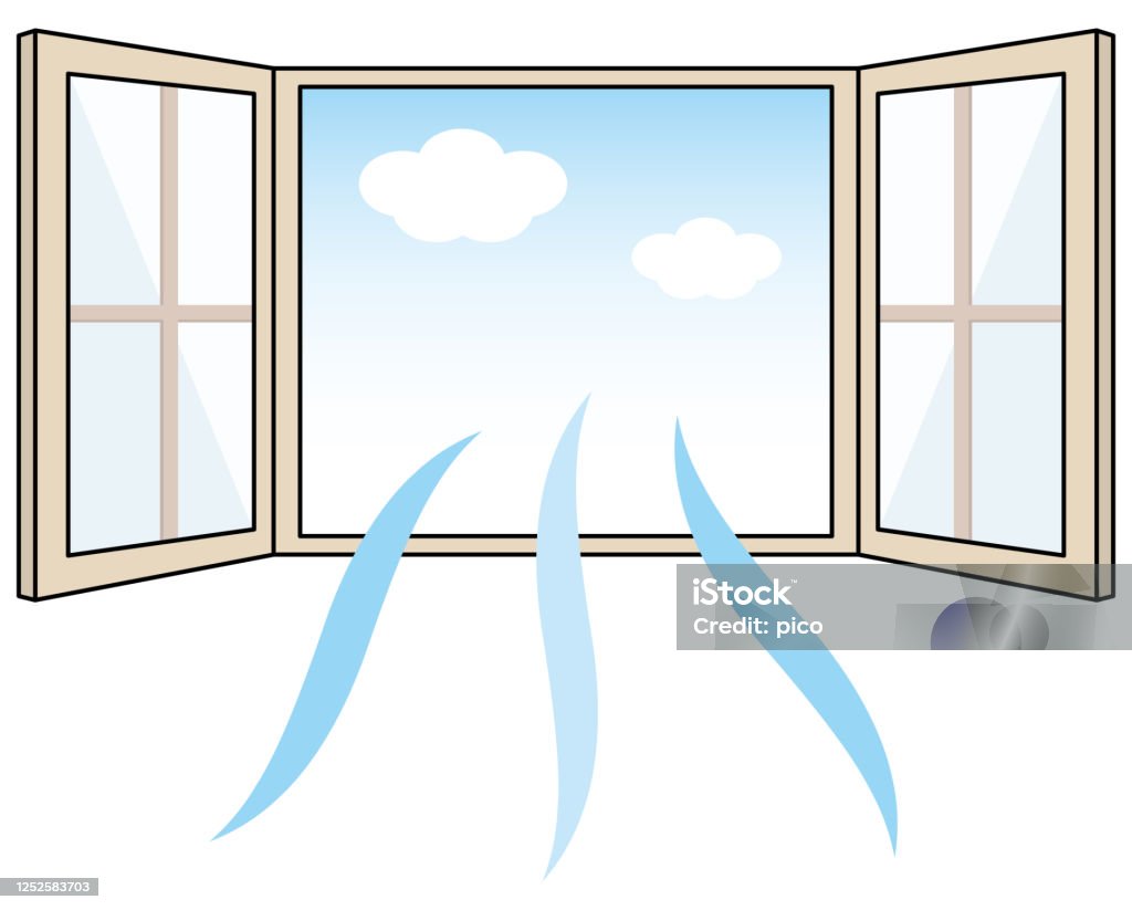 Ventilation in the room and windows on both doors Opening windows to ventilate the room Window stock vector