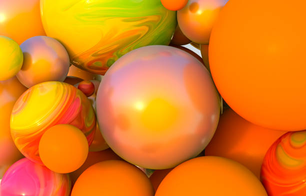 istock Abstract geometric 3d art background with orange sphere. 1252589614
