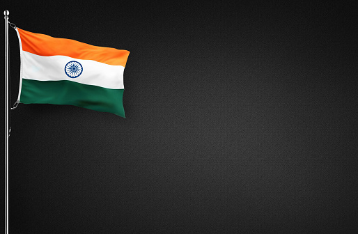 flying indian flag on black background, india flag, tri coloured flag.
