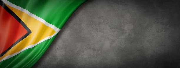 istock Guyanese flag on concrete wall banner 1252592813