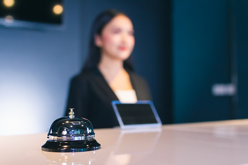 Service bell on hotel reception with Hotel reception background