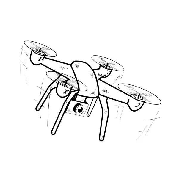 Vector illustration of Drone. Black and white icon. Vector illustration.