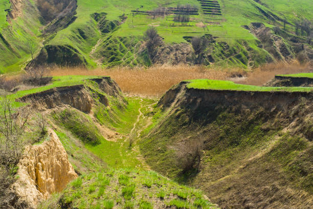 Shapes of early spring landscape - soil erosion in Ukraine.