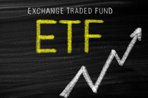 ETF arrow concept ETF  concept on blackboard exchange traded fund stock pictures, royalty-free photos & images