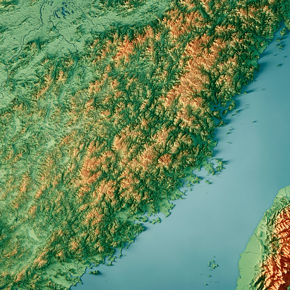3D Render of a Topographic Map of the Fujian Province in China. \nAll source data is in the public domain.\nColor texture: Made with Natural Earth. \nhttp://www.naturalearthdata.com/downloads/10m-raster-data/10m-cross-blend-hypso/\nRelief texture: NASADEM data courtesy of NASA JPL (2020). URL of source image: \nhttps://doi.org/10.5067/MEaSUREs/NASADEM/NASADEM_HGT.001\nWater texture: SRTM Water Body SWDB:\nhttps://dds.cr.usgs.gov/srtm/version2_1/SWBD/