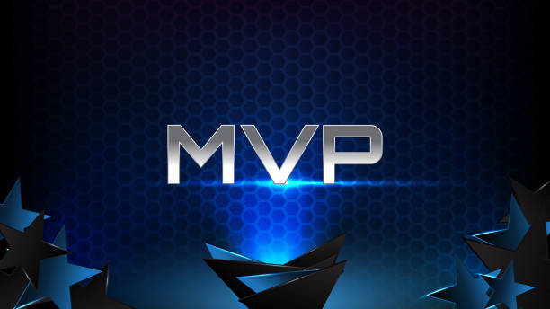 abstract background of blue futuristic technology glowing blue and black motion line and most valuable player(MVP) text abstract background of blue futuristic technology glowing blue and black motion line and most valuable player(MVP) text most valuable player stock illustrations