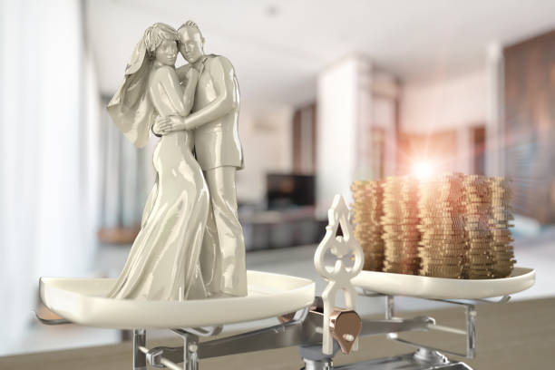 istock Husband and wife are standing on the scale 1252599202