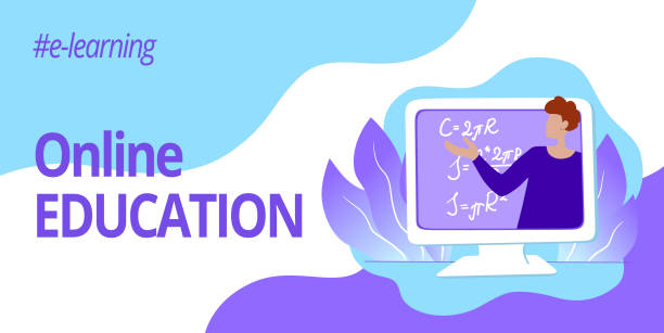 istock Banner for web page template. Online education. Teacher on the computer screen is giving a lecture to students remotely. Concept of e-learning and home schooling. 1252601105