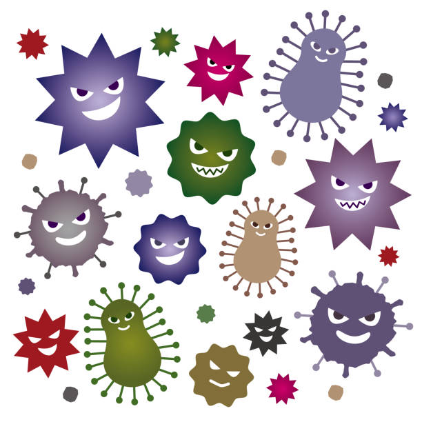 Active set of fungi and viruses Illustration of various fungi and viruses tinea stock illustrations