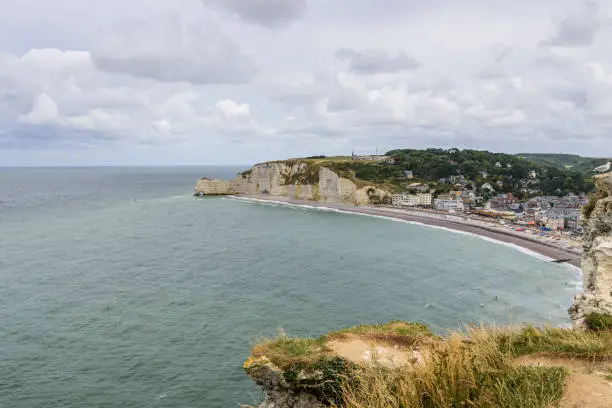 Photo of cliffs and beach of etretat in france