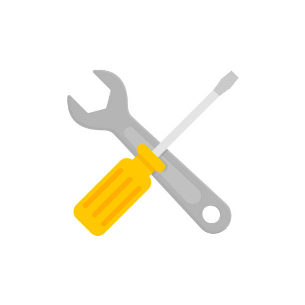 Screwdriver and hammer flat, repair icon, vector illustration isolated on white background Screwdriver and hammer flat, repair icon, vector illustration isolated on white background hammer wrench stock illustrations