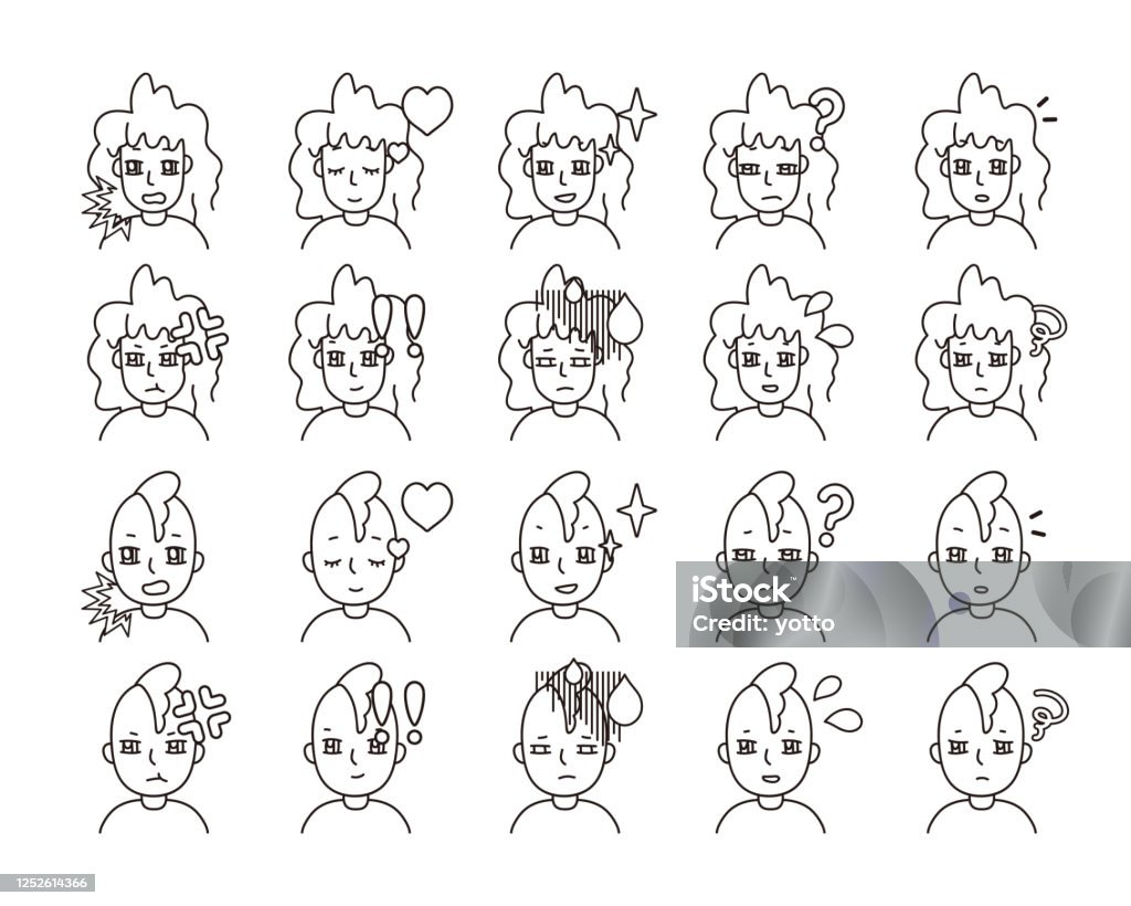 Expression Variants Illustrations Of Two People Expression Variations 11 Stock Illustration ...