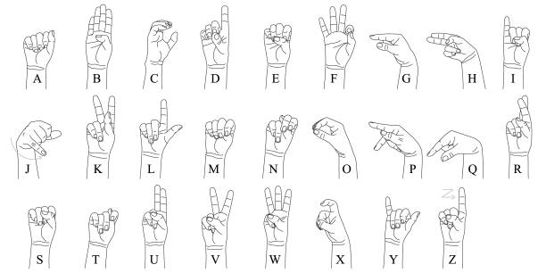 ручные жесты, показывающие буквы американского языка жестов. - american sign language stock illustrations