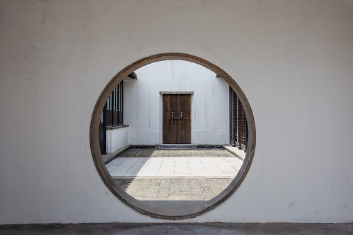 Round door, Chinese courtyard, antique architecture