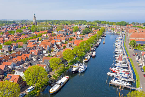 Aerial from the harbor and city Enkhuizen in the Netherlands Aerial from the harbor and city Enkhuizen in the Netherlands enkhuizen stock pictures, royalty-free photos & images