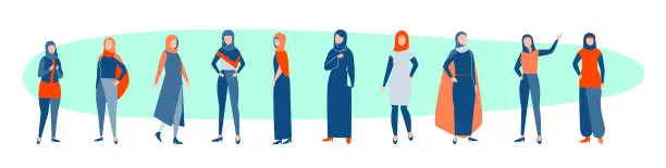 Vector illustration of Set of arabic women concept