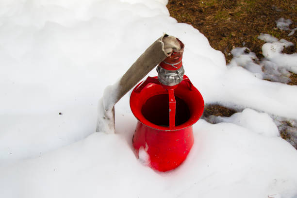 Fire hose with foam. Foam machine to extinguish a fire.