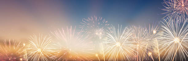 Celebration colorful firework on pattern on sky background concept for USA 4th july independence day, symbol of patriot freedom festive,Â Abstract happy new year 2021 with copy space for display