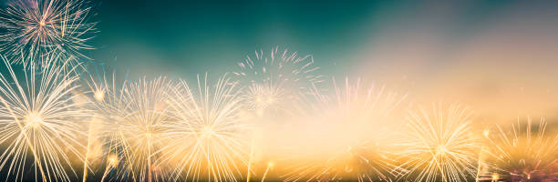 istock Celebration colorful firework on pattern on sky background concept for USA 4th july independence day, symbol of patriot freedom festive,Â Abstract happy new year 2021 with copy space for display 1252621431