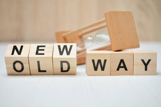 Concept change old way is new on wooden blocks.
