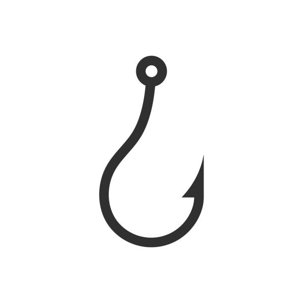 ilustrações, clipart, desenhos animados e ícones de silhueta de forma de ícone de gancho de pesca. sinal de símbolo do logotipo fishhook. imagem de ilustração vetorial. isolado em fundo branco. - decoy