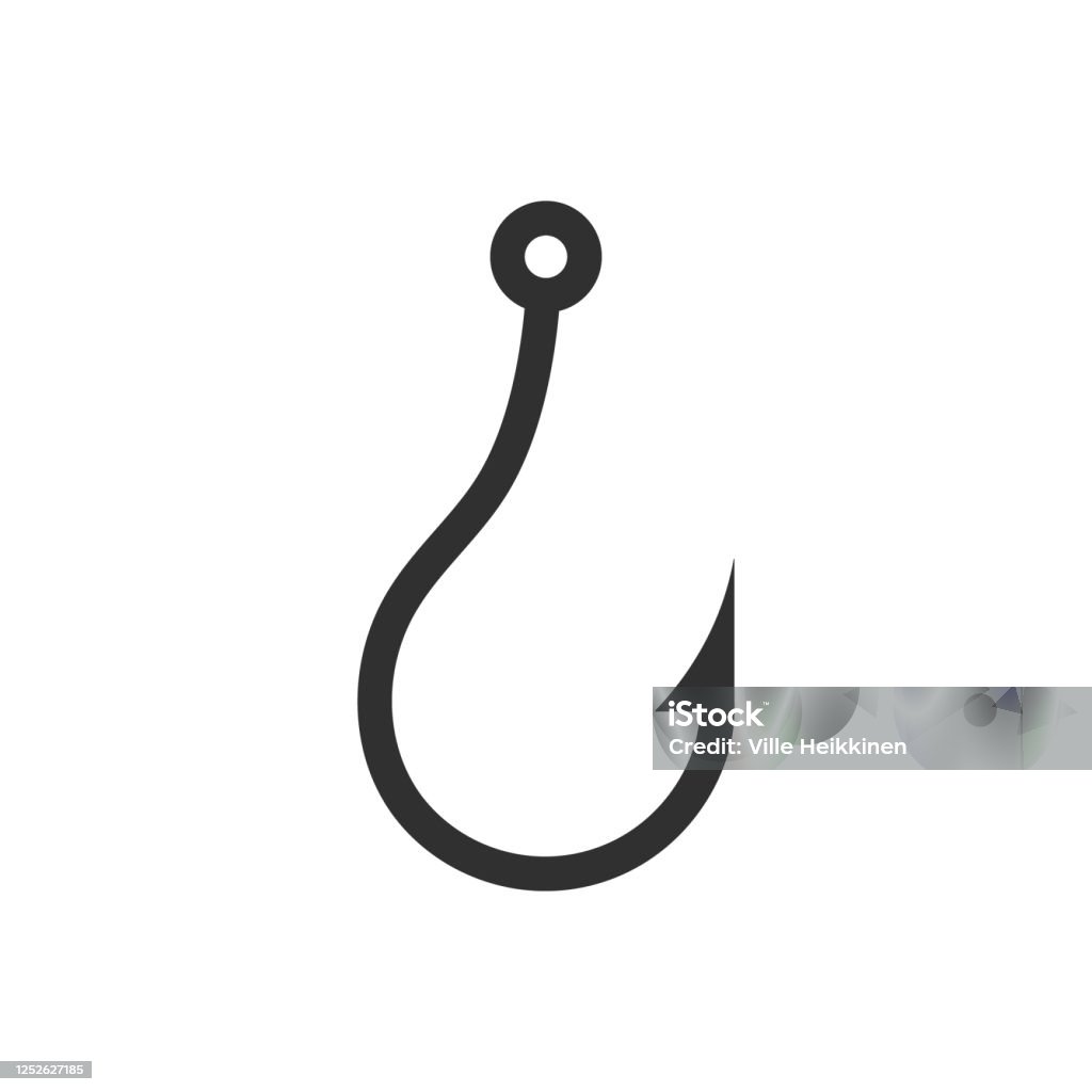 Fishing hook icon shape silhouette. Fishhook logo symbol sign. Vector illustration image. Isolated on white background. Fishing Hook stock vector