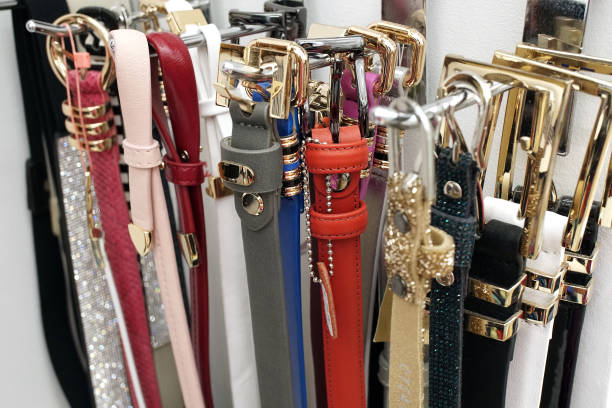 women's belts on display in a boutique in corfu in greece - hot couture imagens e fotografias de stock