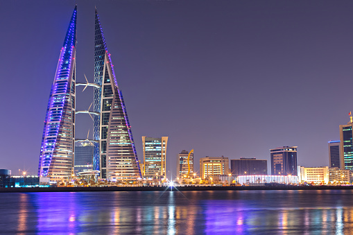 View of World Trade Center and Skyline of Manama in Kingdom of Bahrain