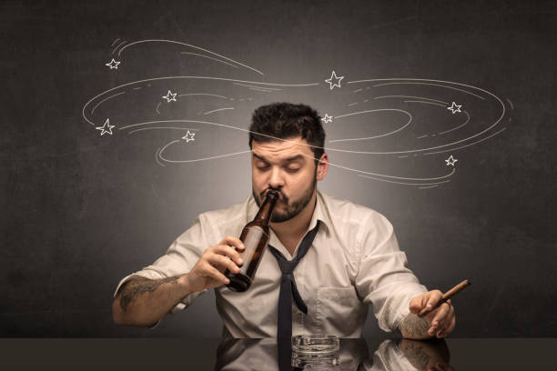 istock Drunk man at his office with doodle concept 1252633598