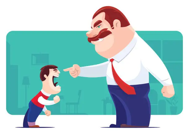 Vector illustration of angry man conflicting with son