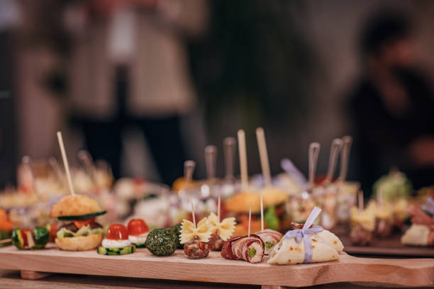 istock Different species of canapes appetizers 1252640832