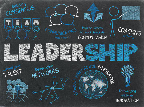LEADERSHIP sketch notes on blackboard background LEADERSHIP blue and white hand-drawn sketch notes on blackboard background leadership stock pictures, royalty-free photos & images