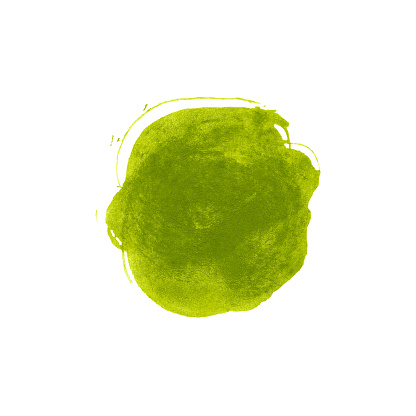 Circle brush stroke of paint in shades light green isolated on white background. Abstract dynamic shape. Hand painted watercolor texture