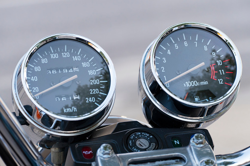 Tachometer of a classic motorbike from the 1990's