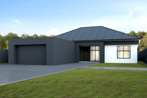 istock Modern house with garage on tree background, Australian style. 3D render. 1252663878