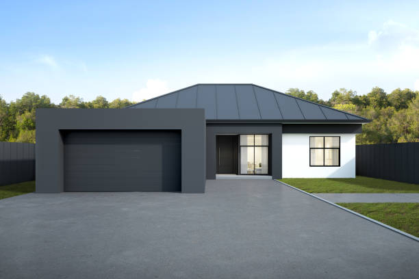 istock Modern house with garage on tree background, Australian style. 3D render. 1252664250